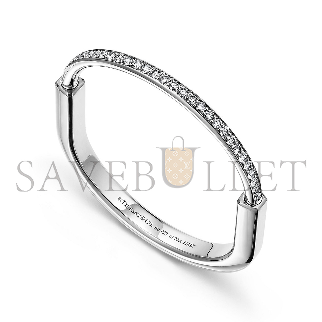 T*f*ny lock bangle in white gold with half pavÉ diamonds